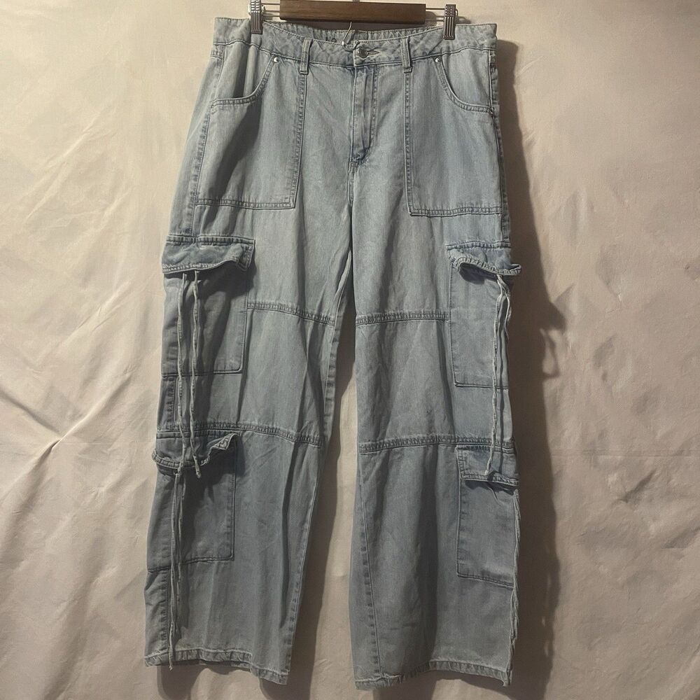 NO BOUNDARIES Blue Denim Skater Streetwear Gorpcore Trashy-Chic Cargo Jeans 16